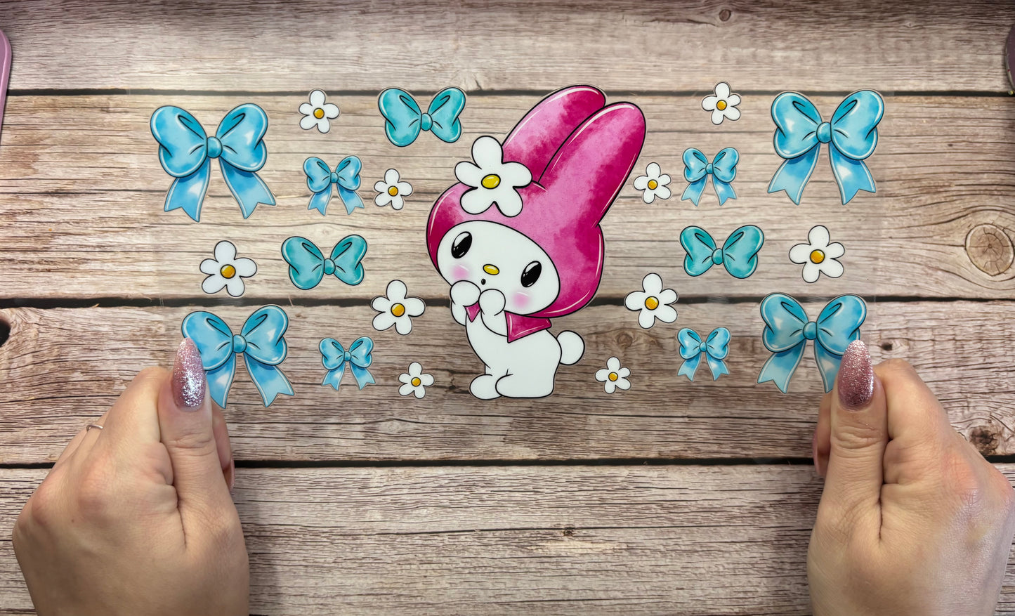 Pink bunny and butterflies