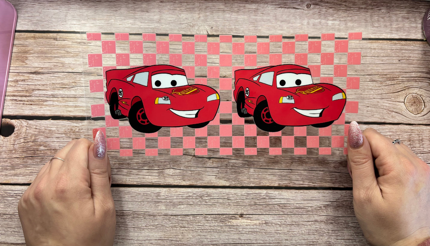 Checkered red car