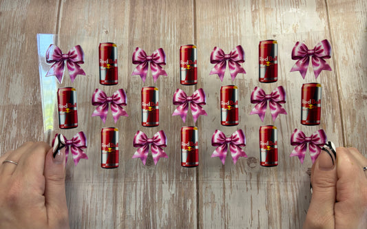 Red can pink bows